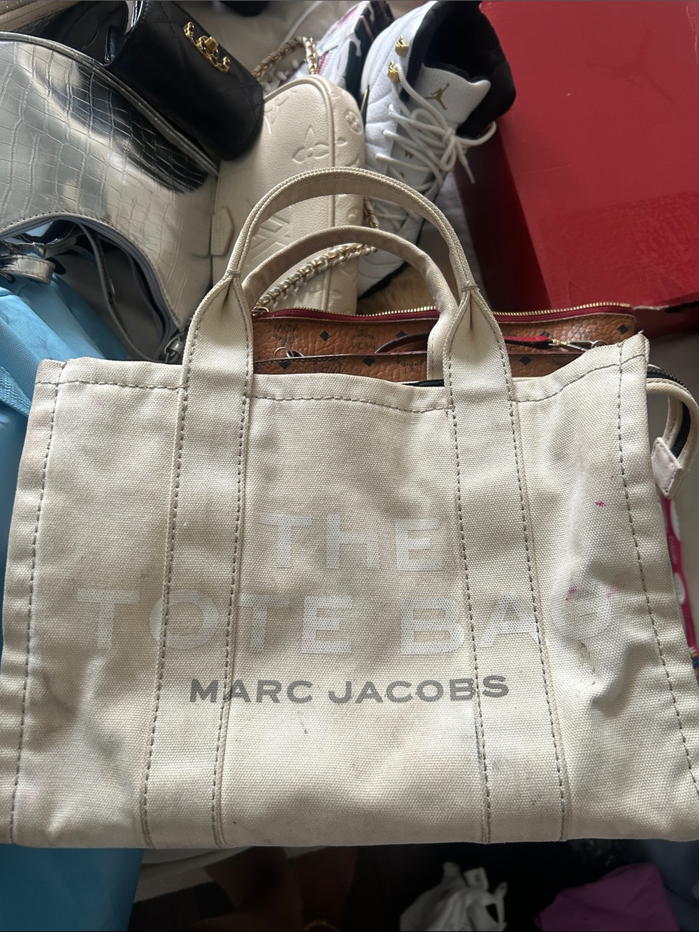 Marc Jacobs cream canvas tote with logo